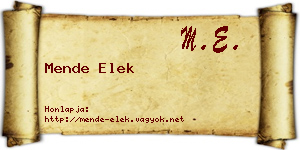 Mende Elek névjegykártya